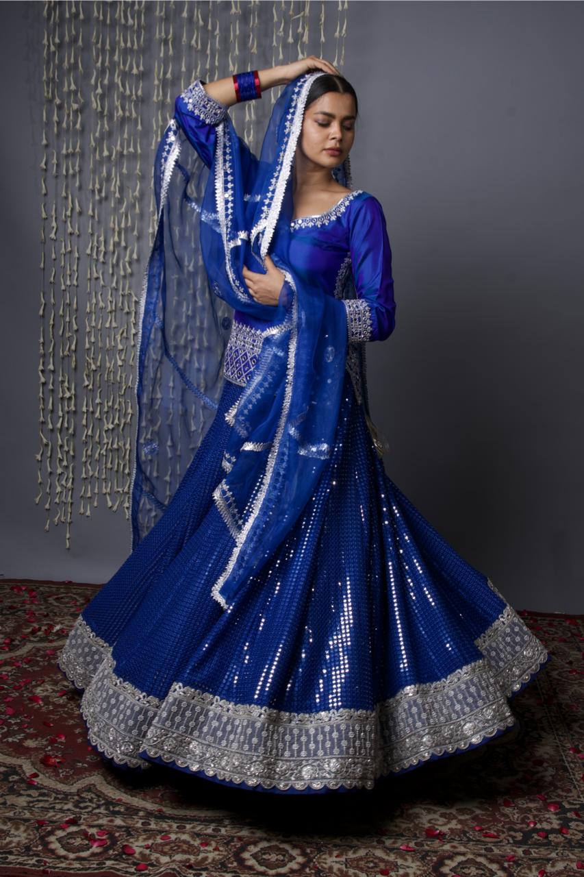 Pure Silk Blue Lehenga Set