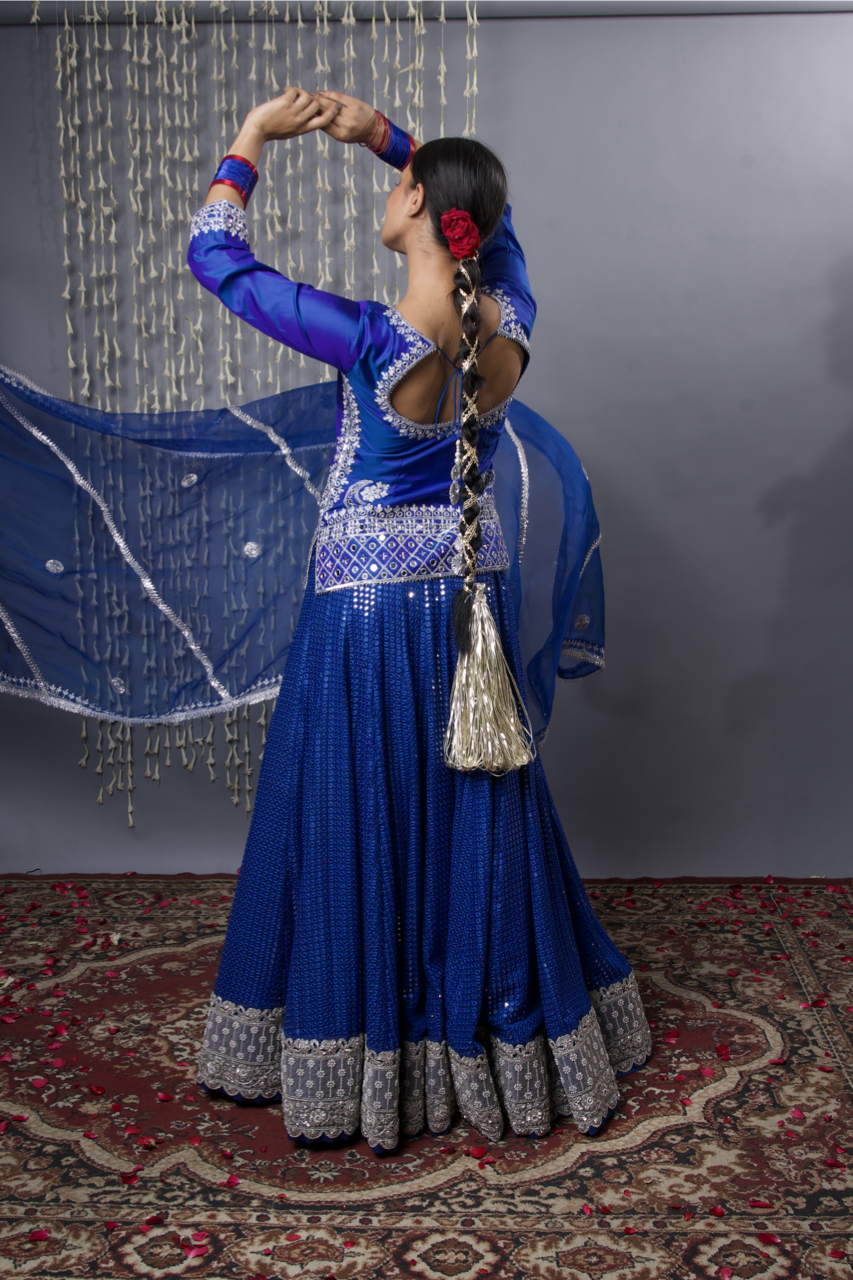 Pure Silk Blue Lehenga Set