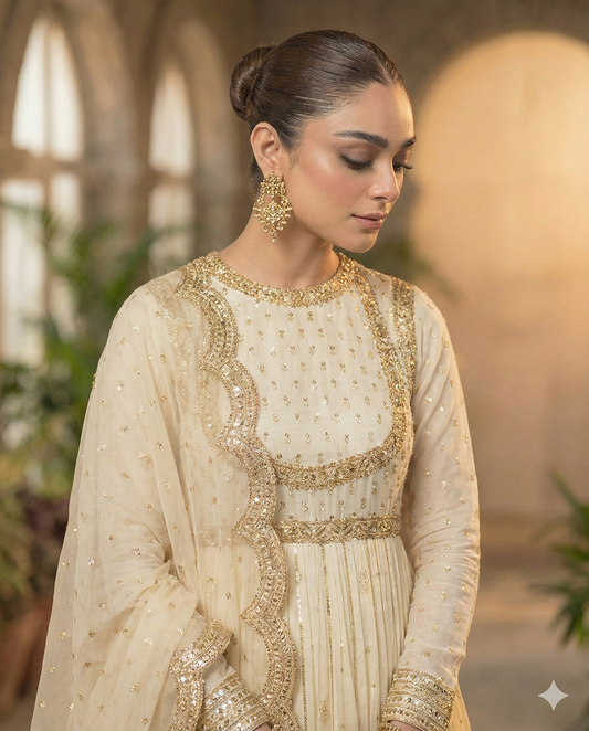 Anarkali in a soft ivory shade