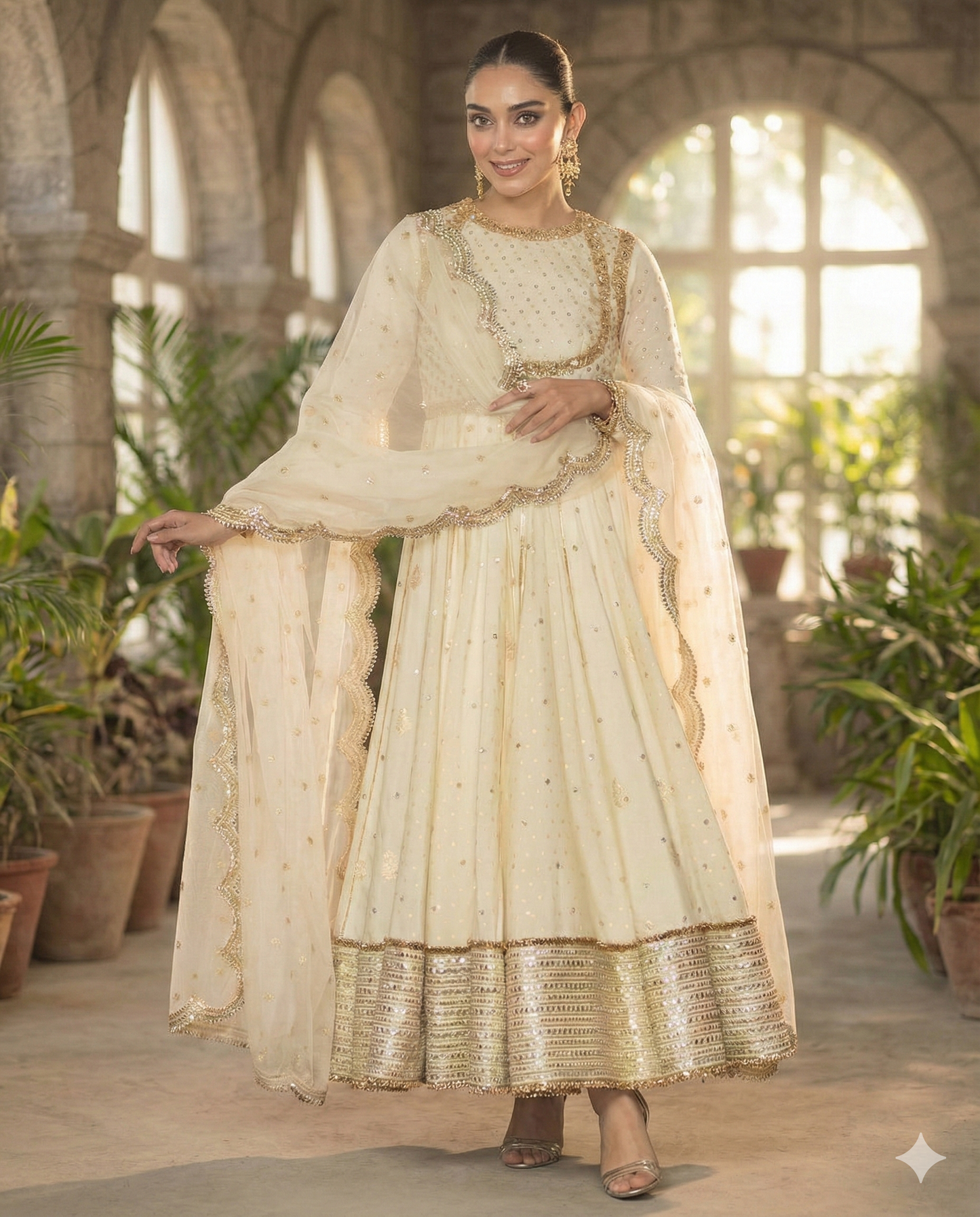 Anarkali in a soft ivory shade