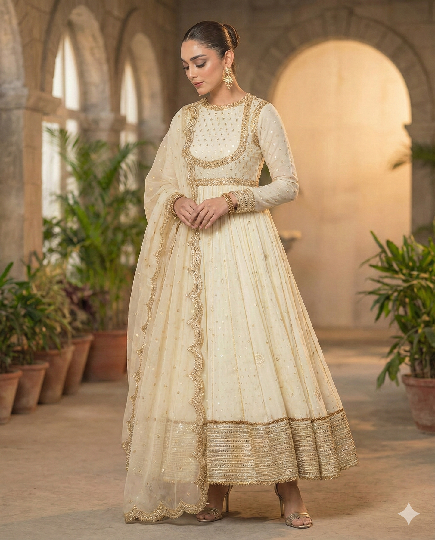 Anarkali in a soft ivory shade