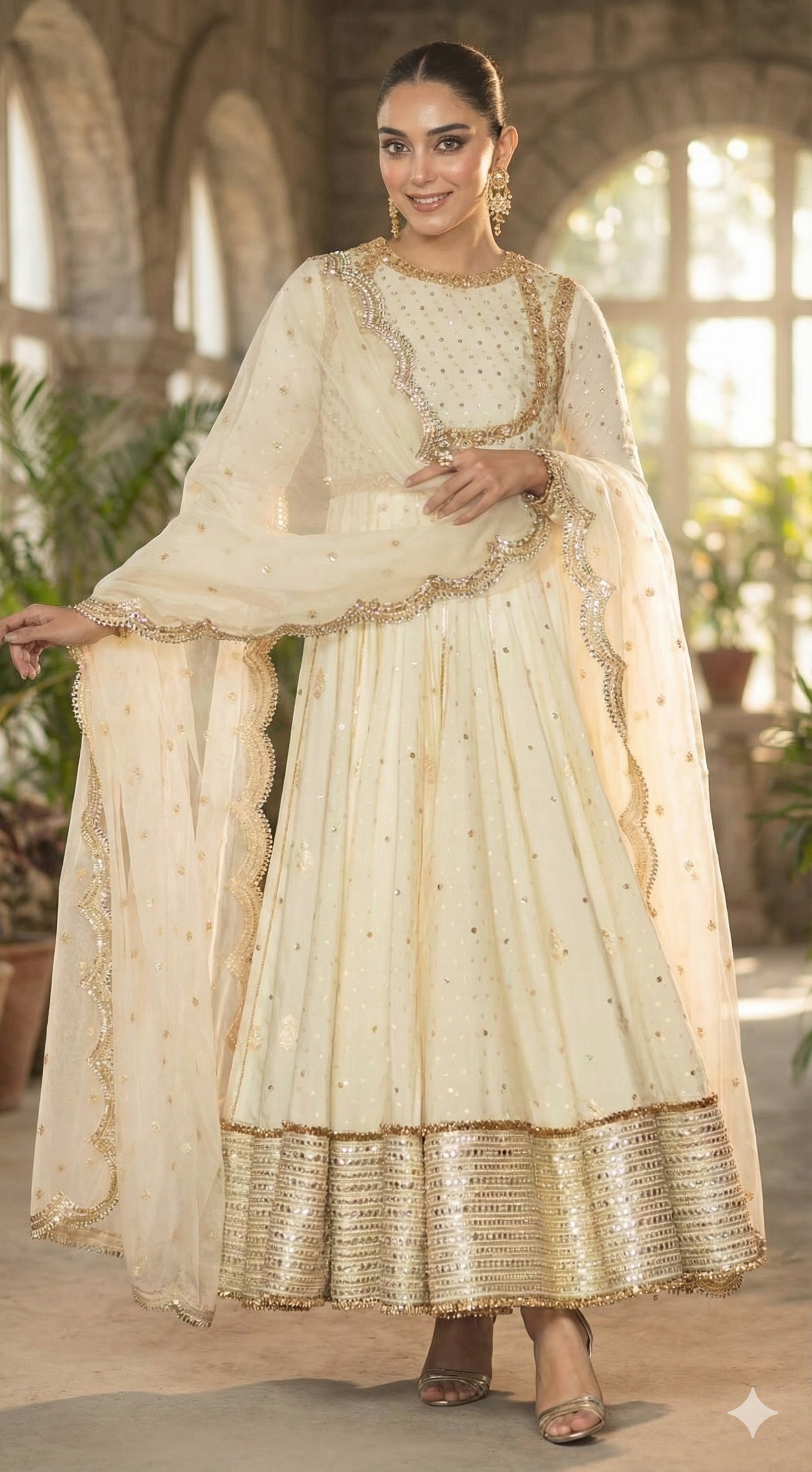 Anarkali in a soft ivory shade