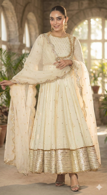 Anarkali in a soft ivory shade