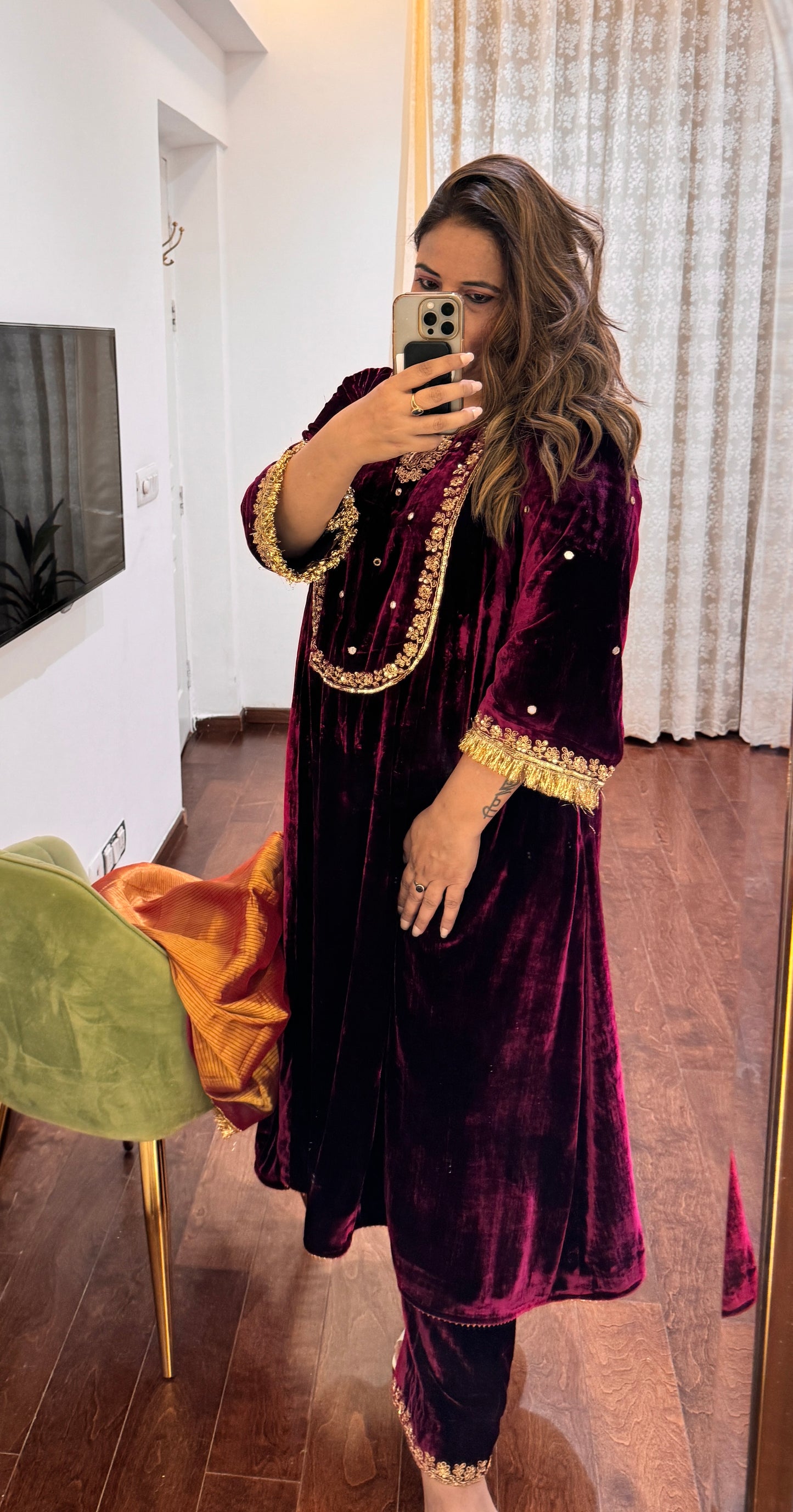 Regal silk velvet suit with Etheral Tissue Dupatta