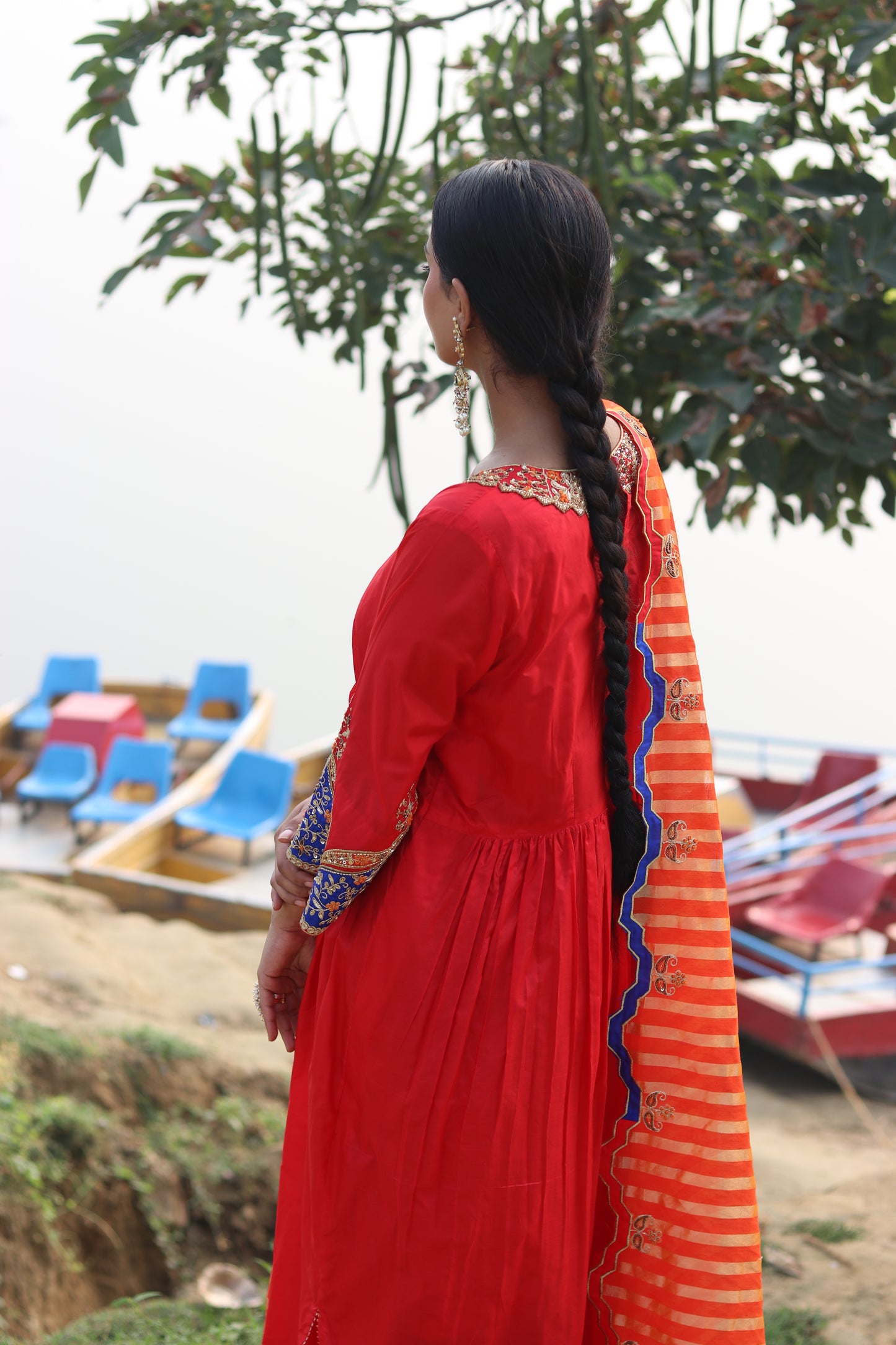 Elegance Redefined Silk Gathered Anarkali With Zari Tissue Dupatta