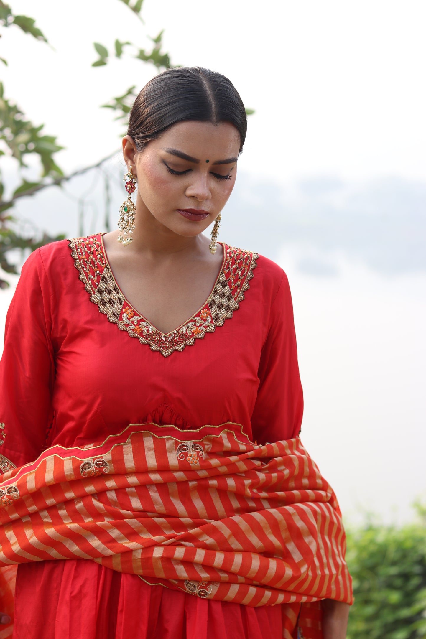 Elegance Redefined Silk Gathered Anarkali With Zari Tissue Dupatta