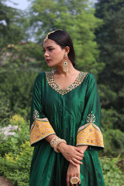 Elegance Redefined Silk Gathered Anarkali With Zari Tissue Dupatta