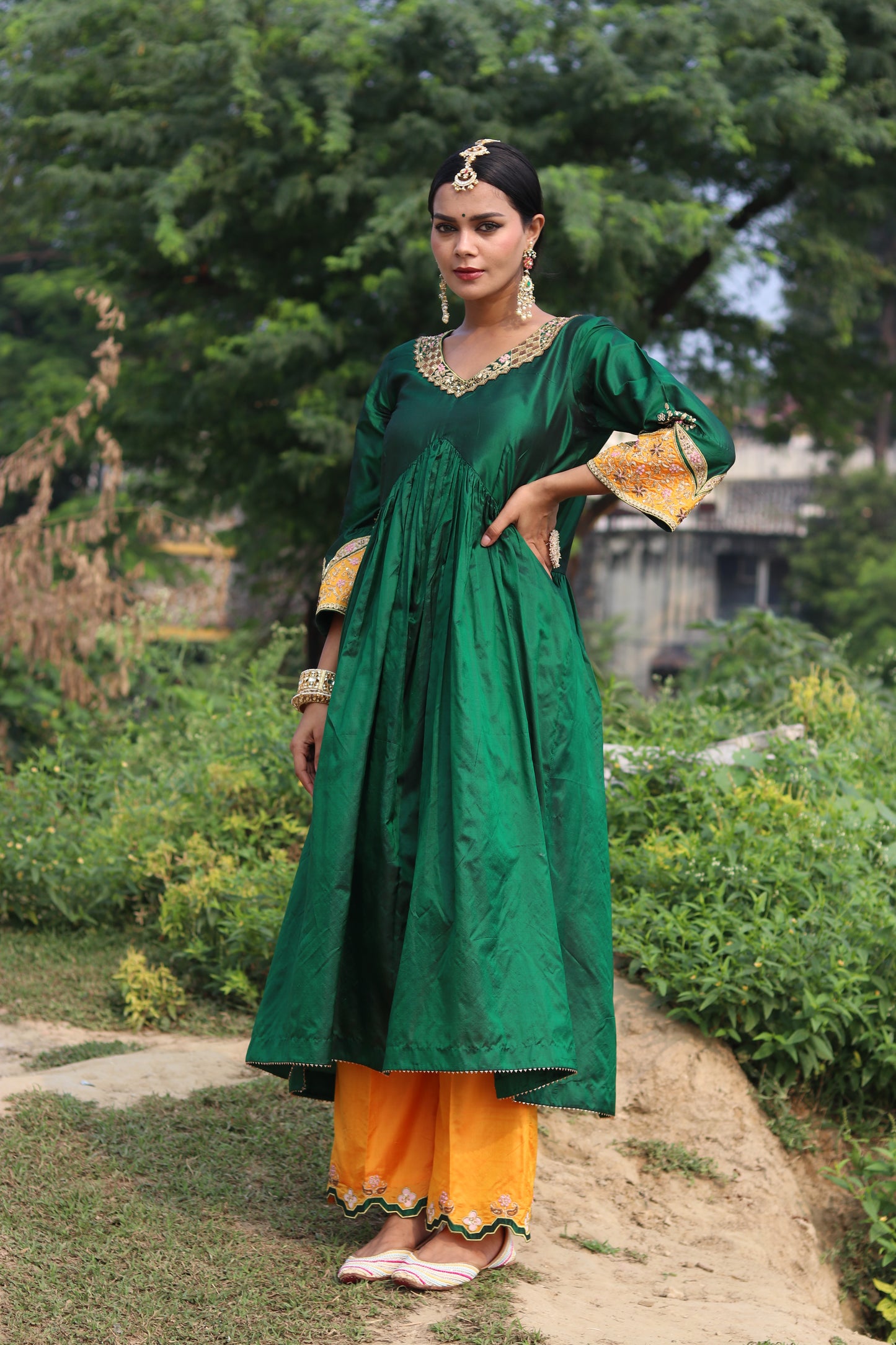 Elegance Redefined Silk Gathered Anarkali With Zari Tissue Dupatta