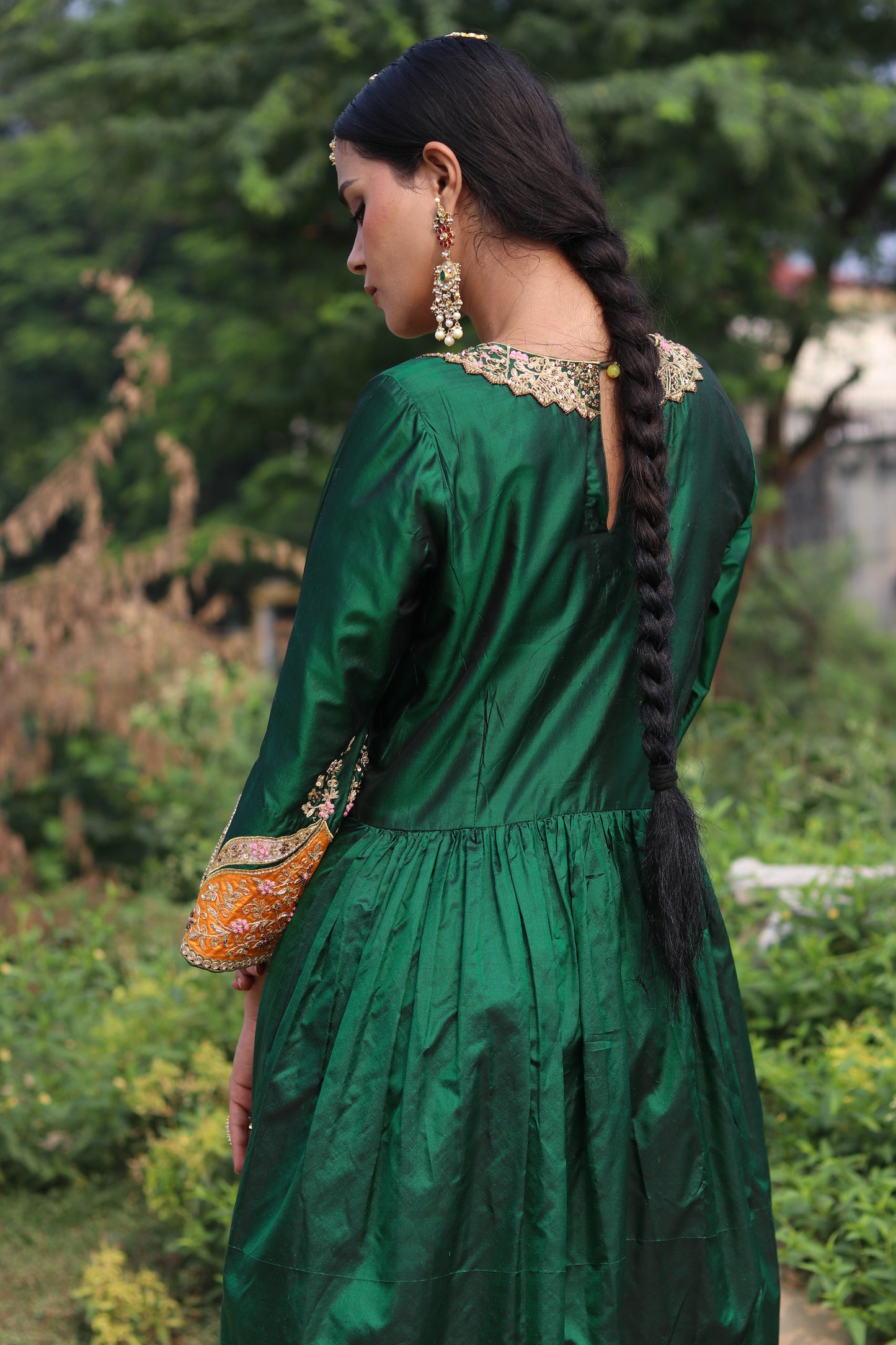 Elegance Redefined Silk Gathered Anarkali With Zari Tissue Dupatta
