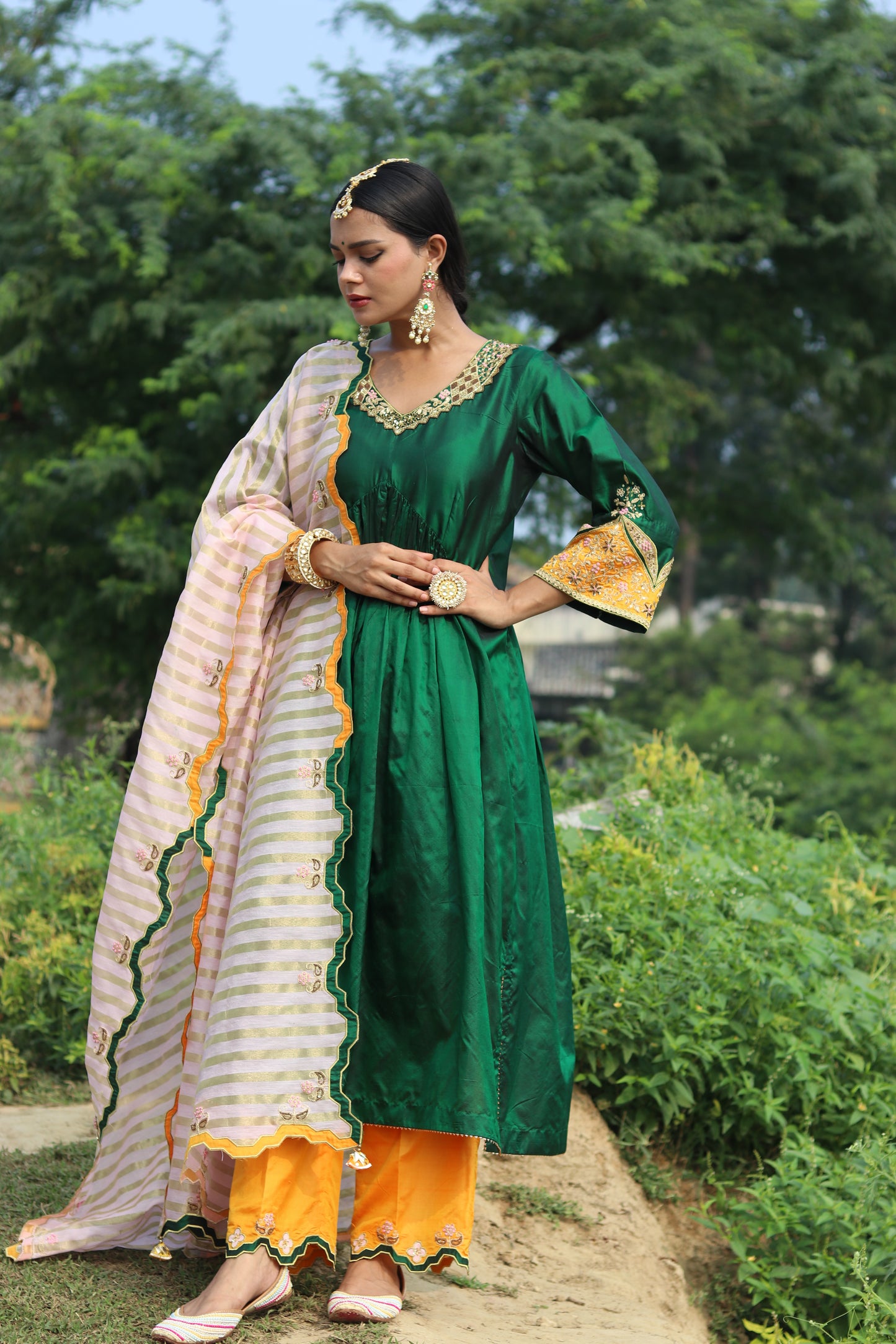 Elegance Redefined Silk Gathered Anarkali With Zari Tissue Dupatta