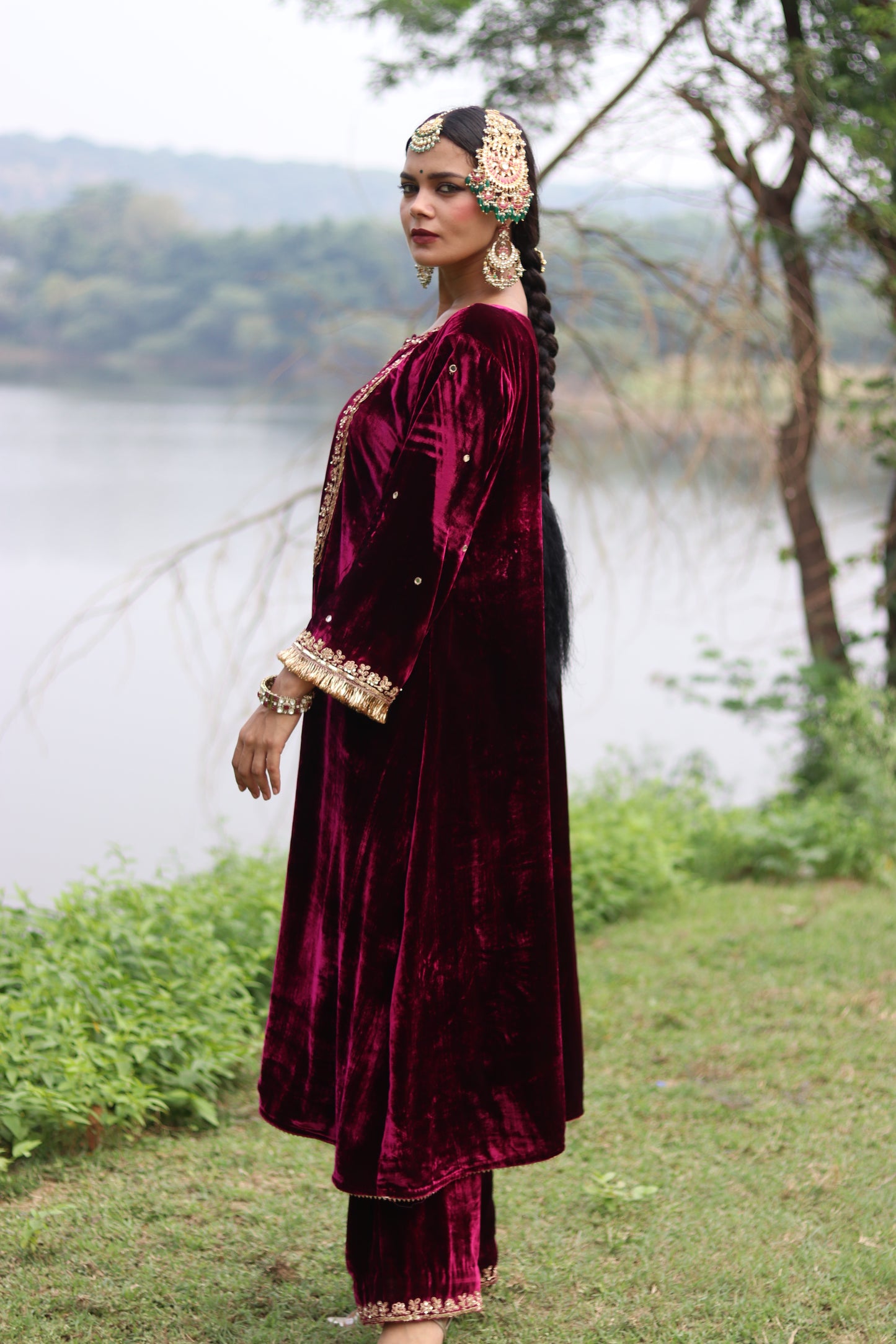 Regal silk velvet suit with Etheral Tissue Dupatta