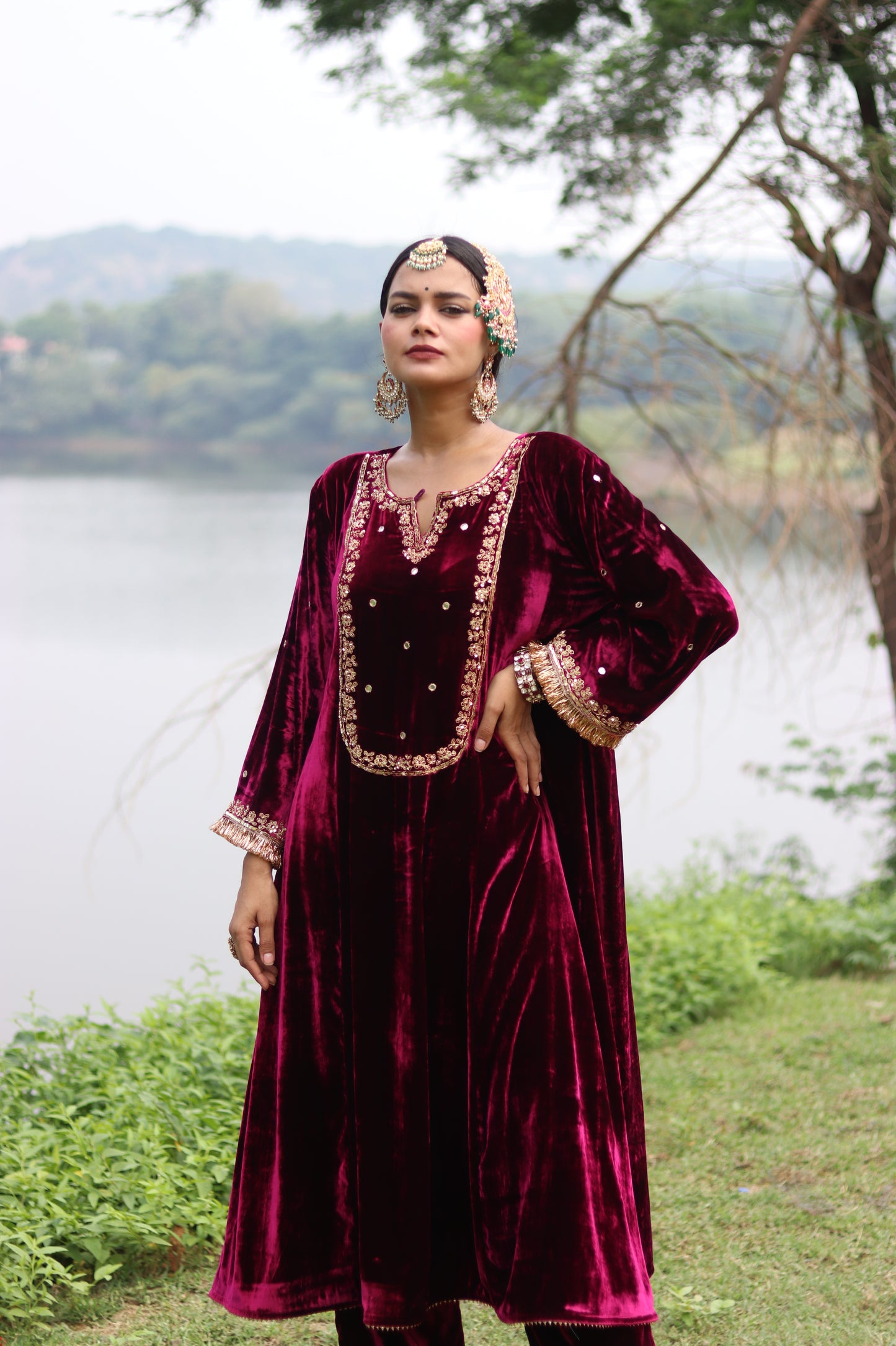 Regal silk velvet suit with Etheral Tissue Dupatta