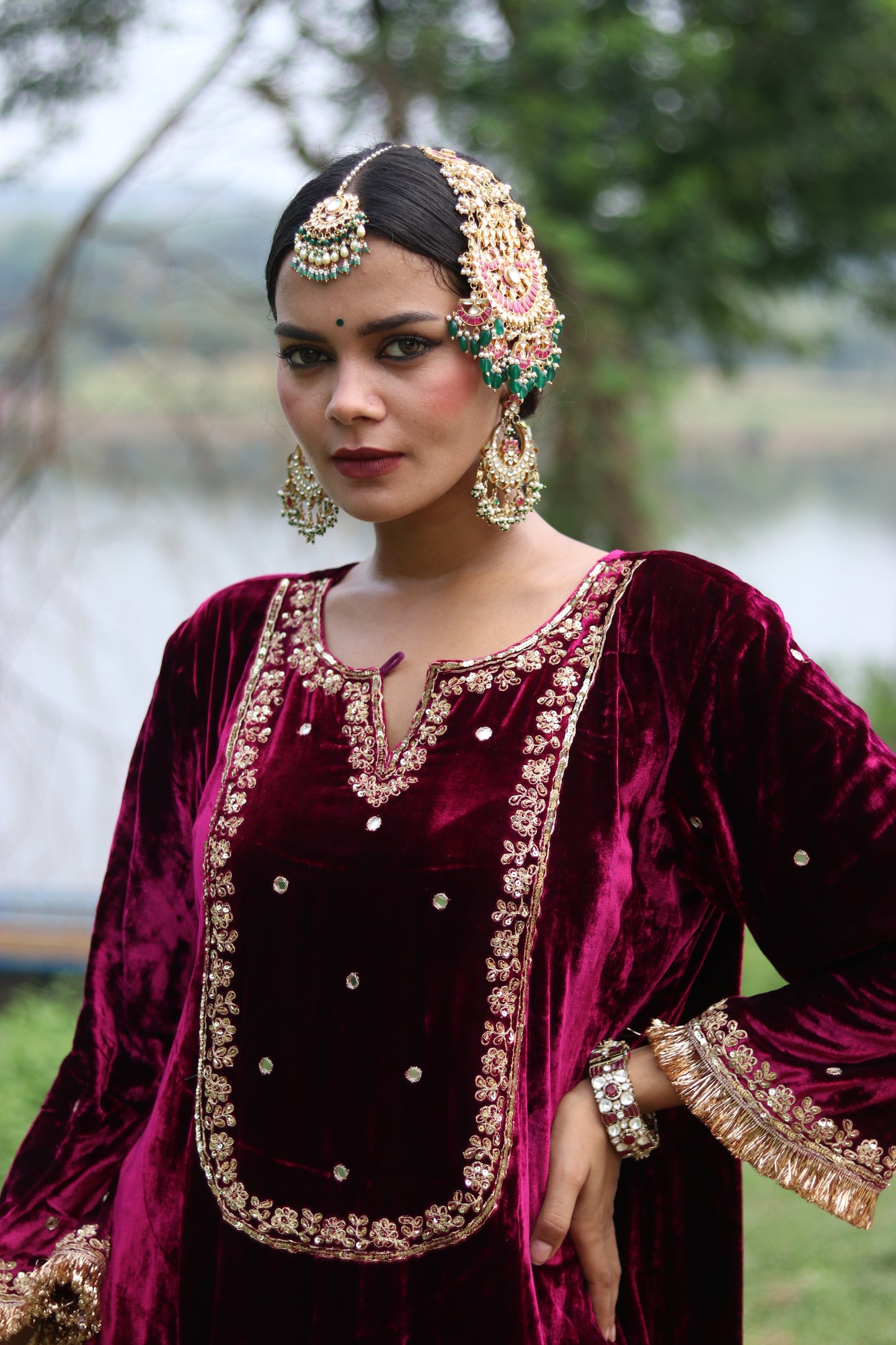 Regal silk velvet suit with Etheral Tissue Dupatta