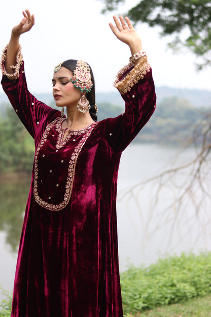 Regal silk velvet suit with Etheral Tissue Dupatta