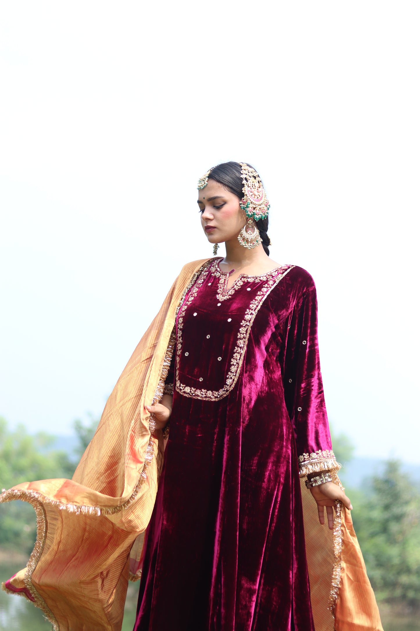 Regal silk velvet suit with Etheral Tissue Dupatta