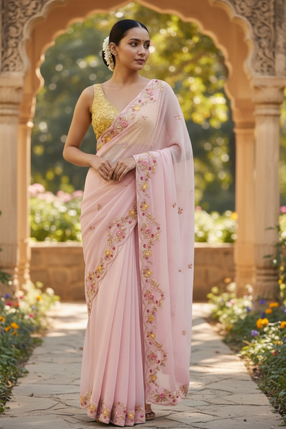 Pure chiffon saree in pink