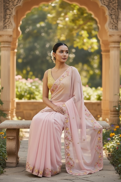 Pure chiffon saree in pink