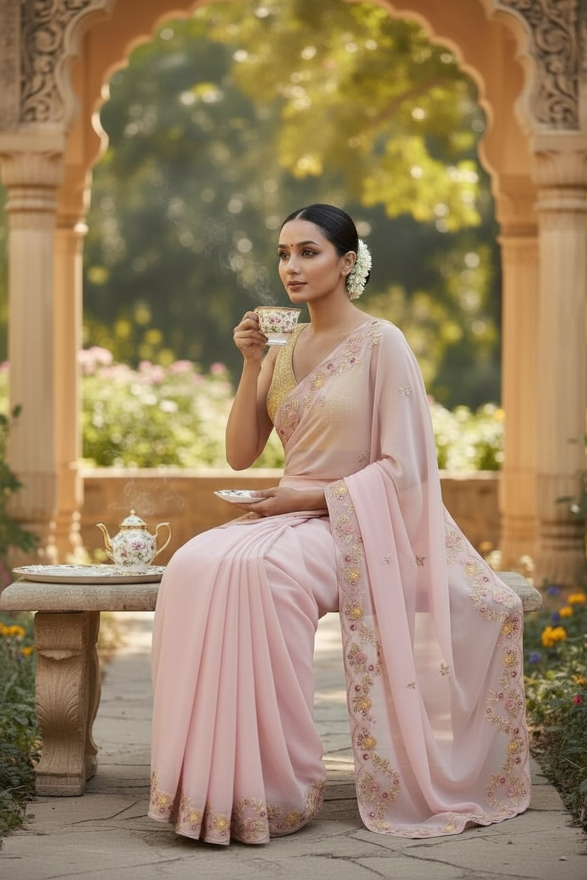 Pure chiffon saree in pink