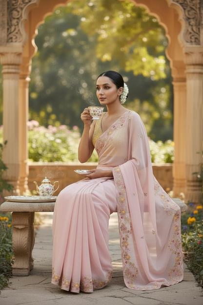 Pure chiffon saree in pink
