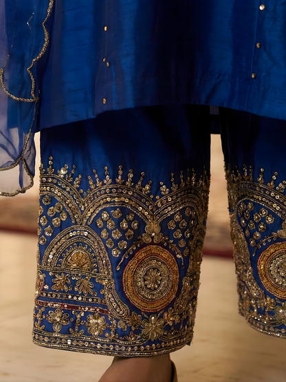 Royal Blue Straight Kurta with Authentic Dabka Work