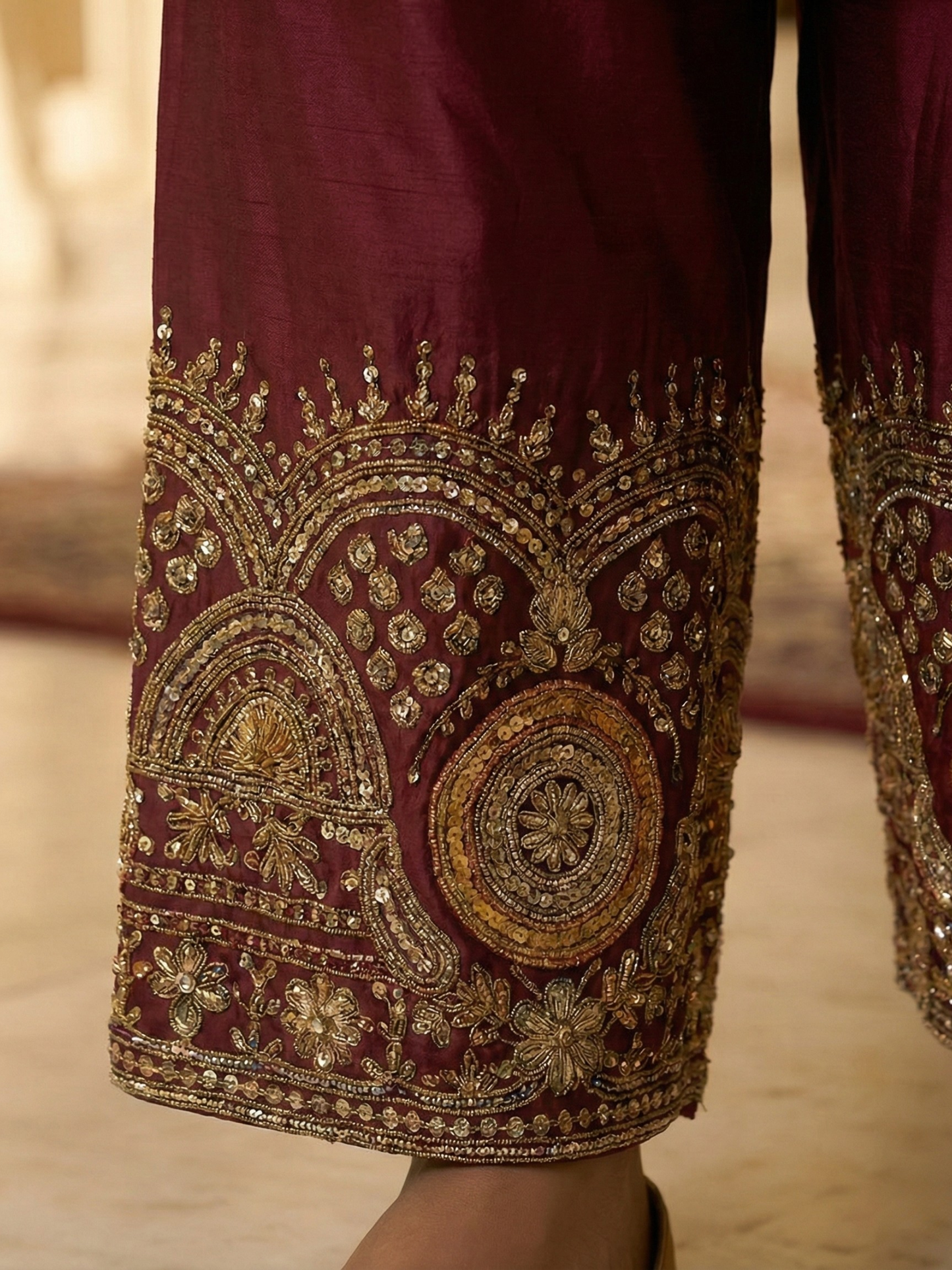 Royal Maroon Straight Kurta Set with Dabka, Sequin &amp; Cutdana Work – by Shweta Dabas