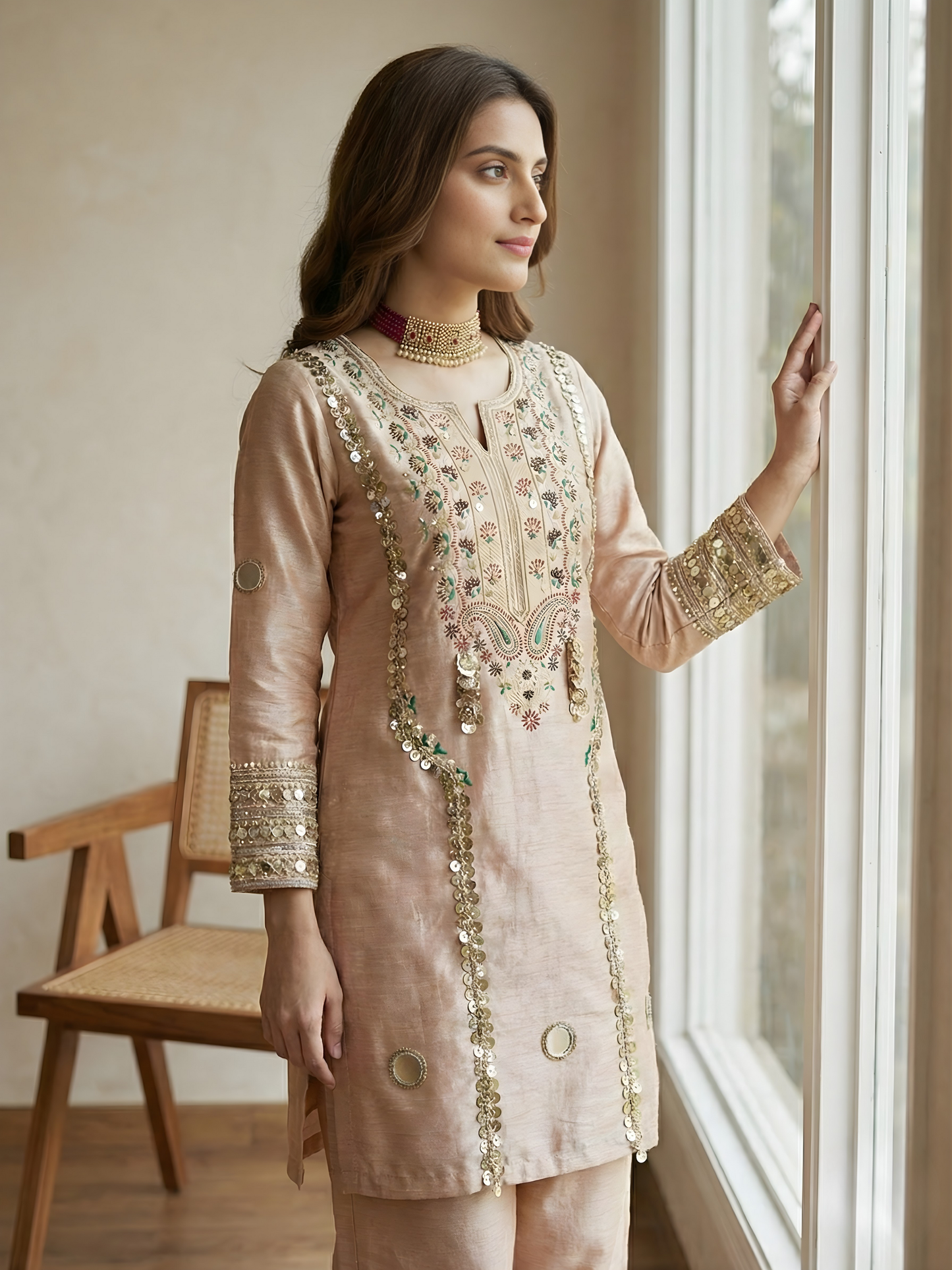Beautiful peach short kurta set