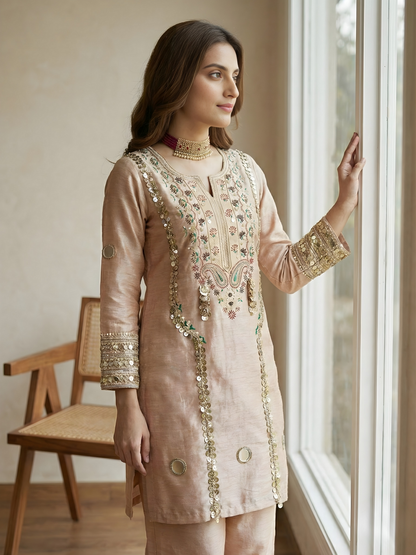 Beautiful peach short kurta set