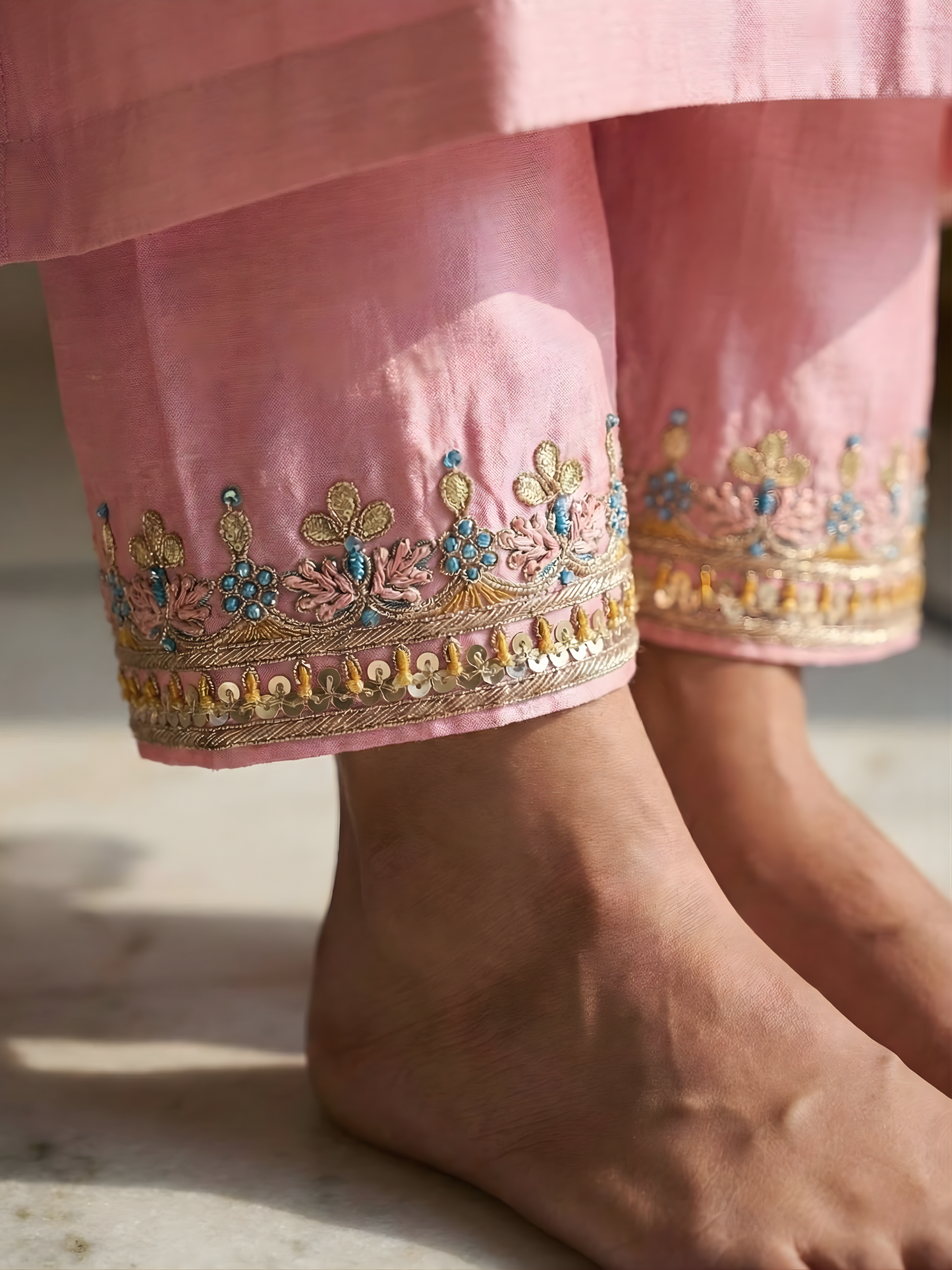 Chanderi silk kurta set with silk organza dupatta