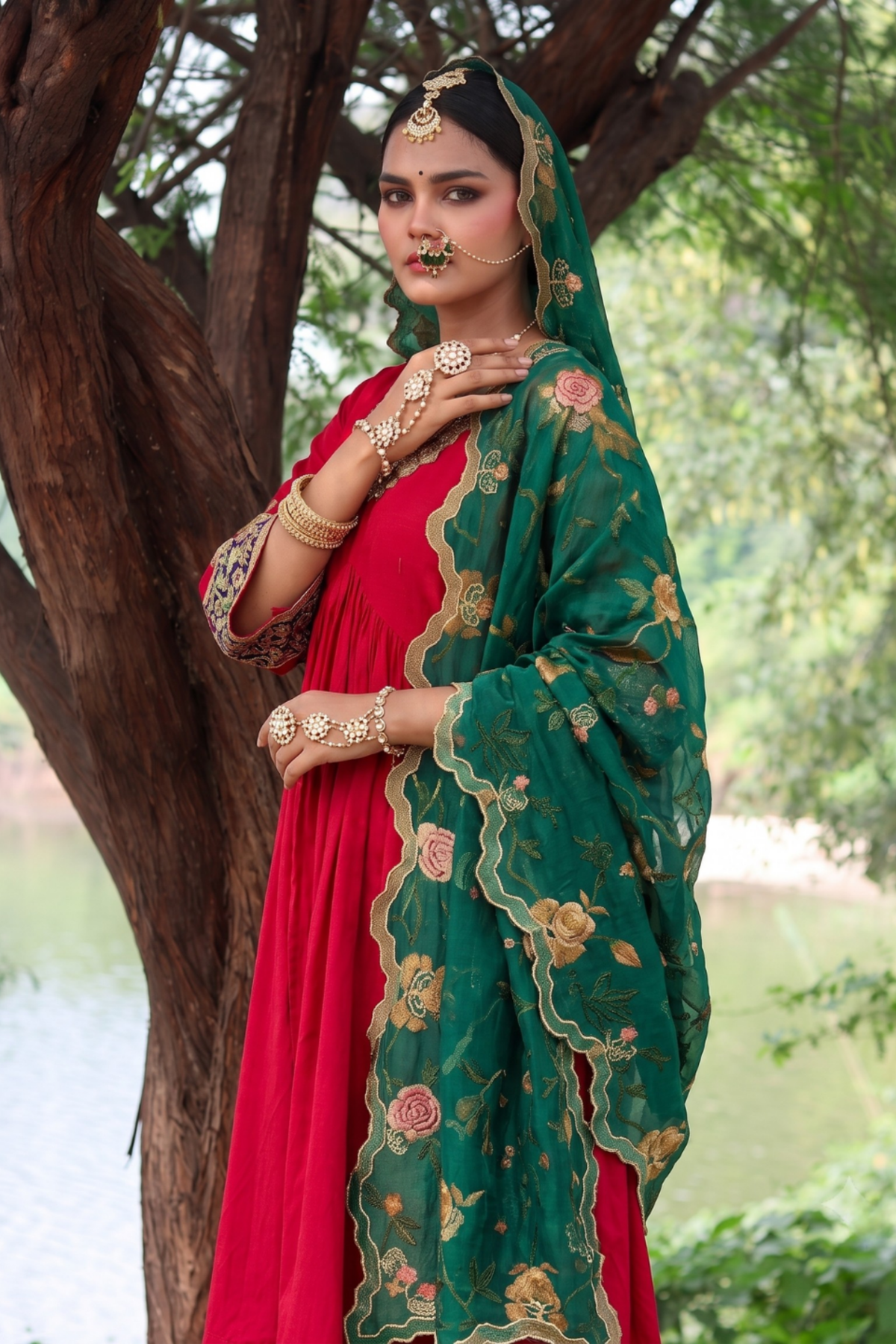 Elegance Redefined Silk Gathered Anarkali With Zari Tissue Dupatta