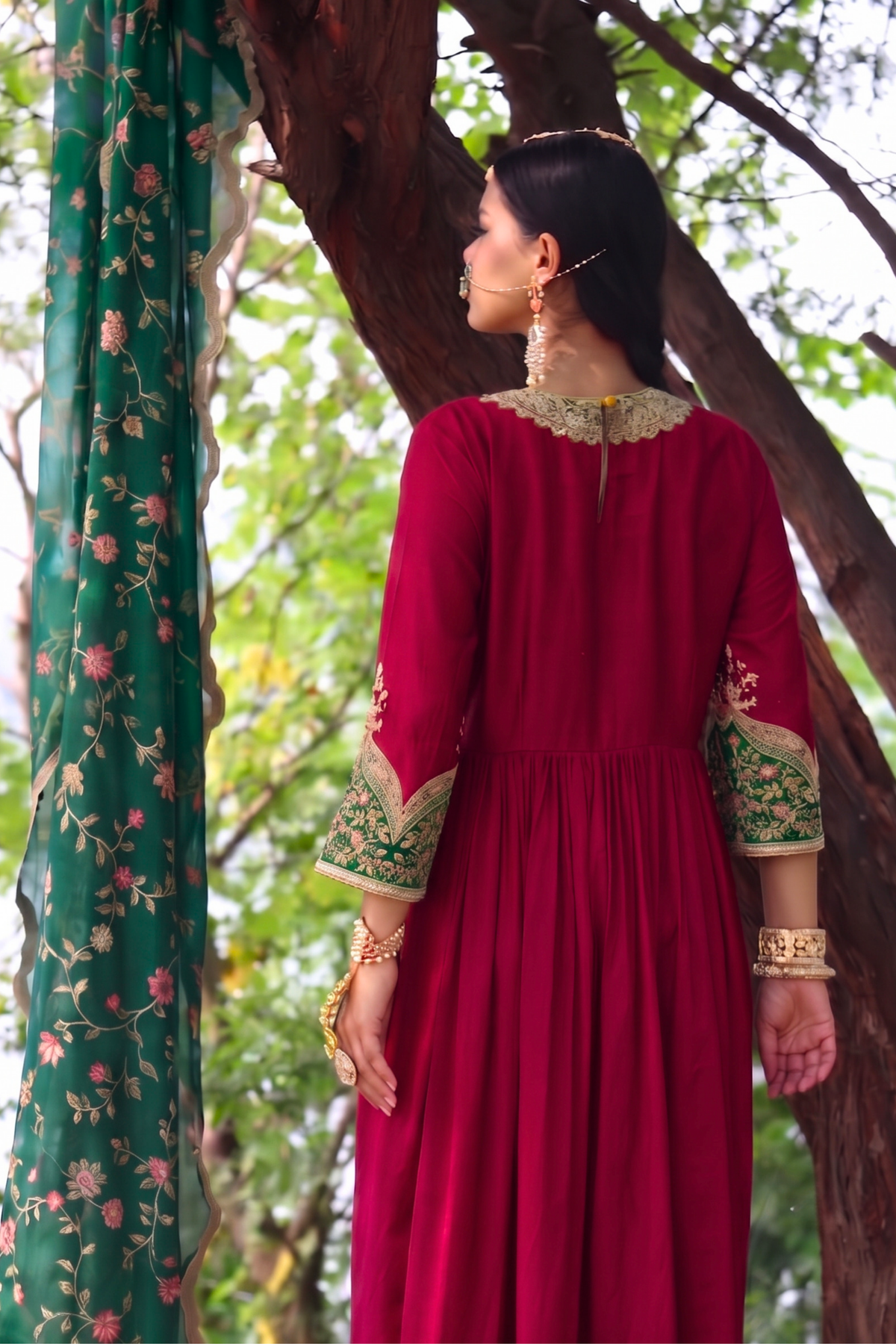 Elegance Redefined Silk Gathered Anarkali With Zari Tissue Dupatta