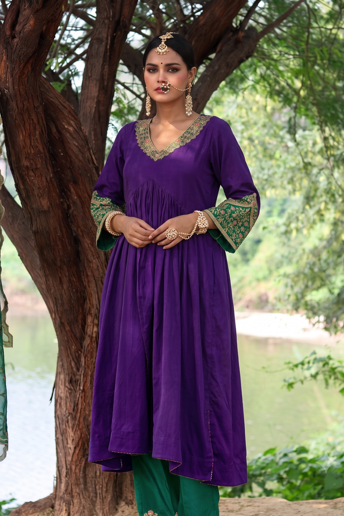 Elegance Redefined Silk Gathered Purple Anarkali With Zari Tissue Dupatta