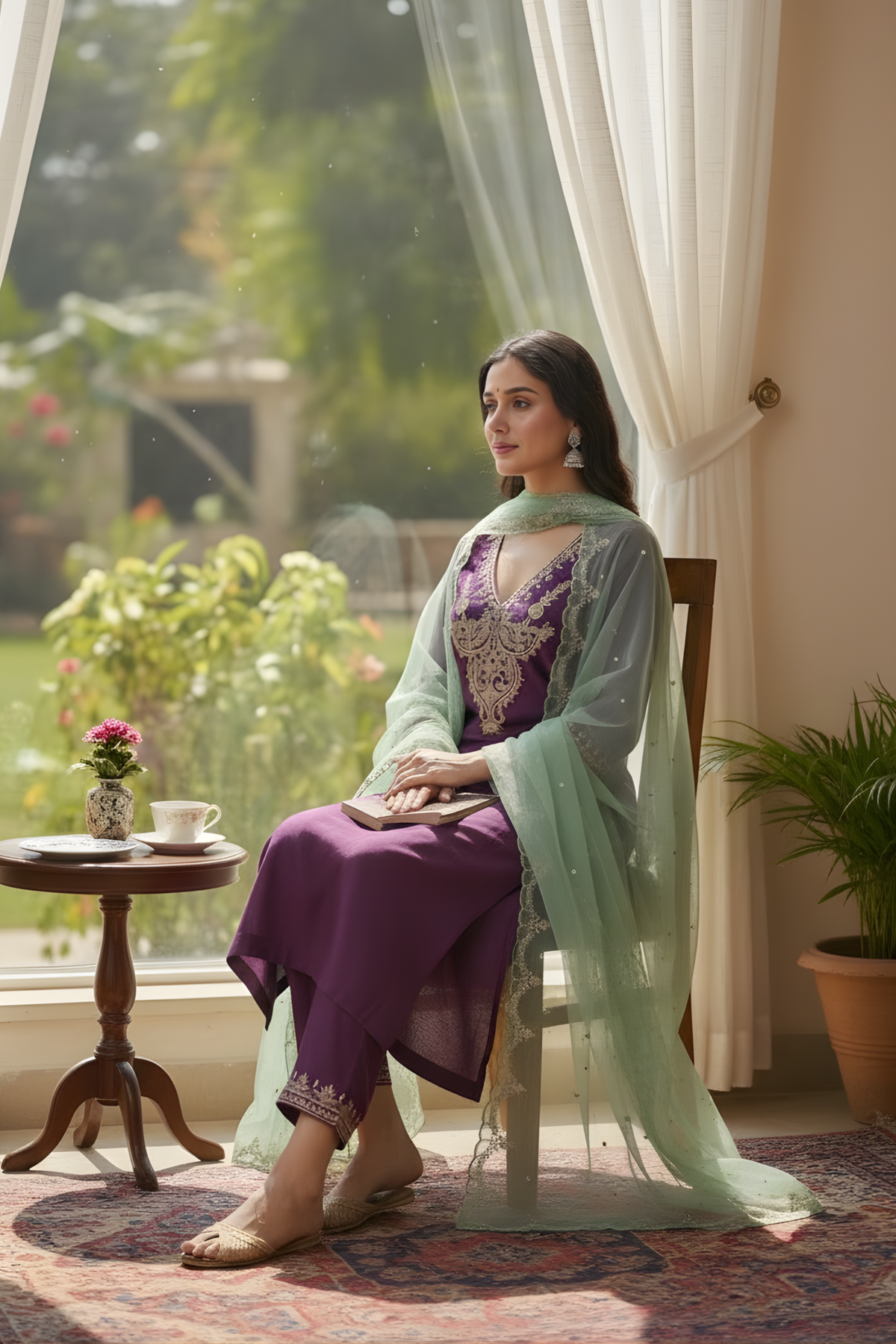 Purple Chanderi silk kurta set