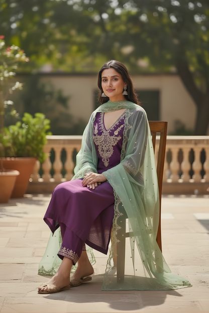 Purple Chanderi silk kurta set