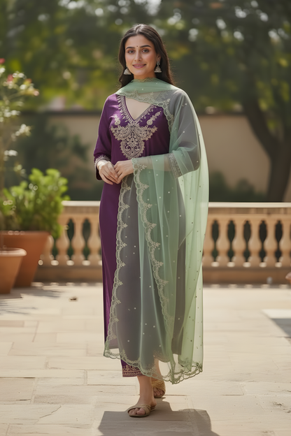 Purple Chanderi silk kurta set
