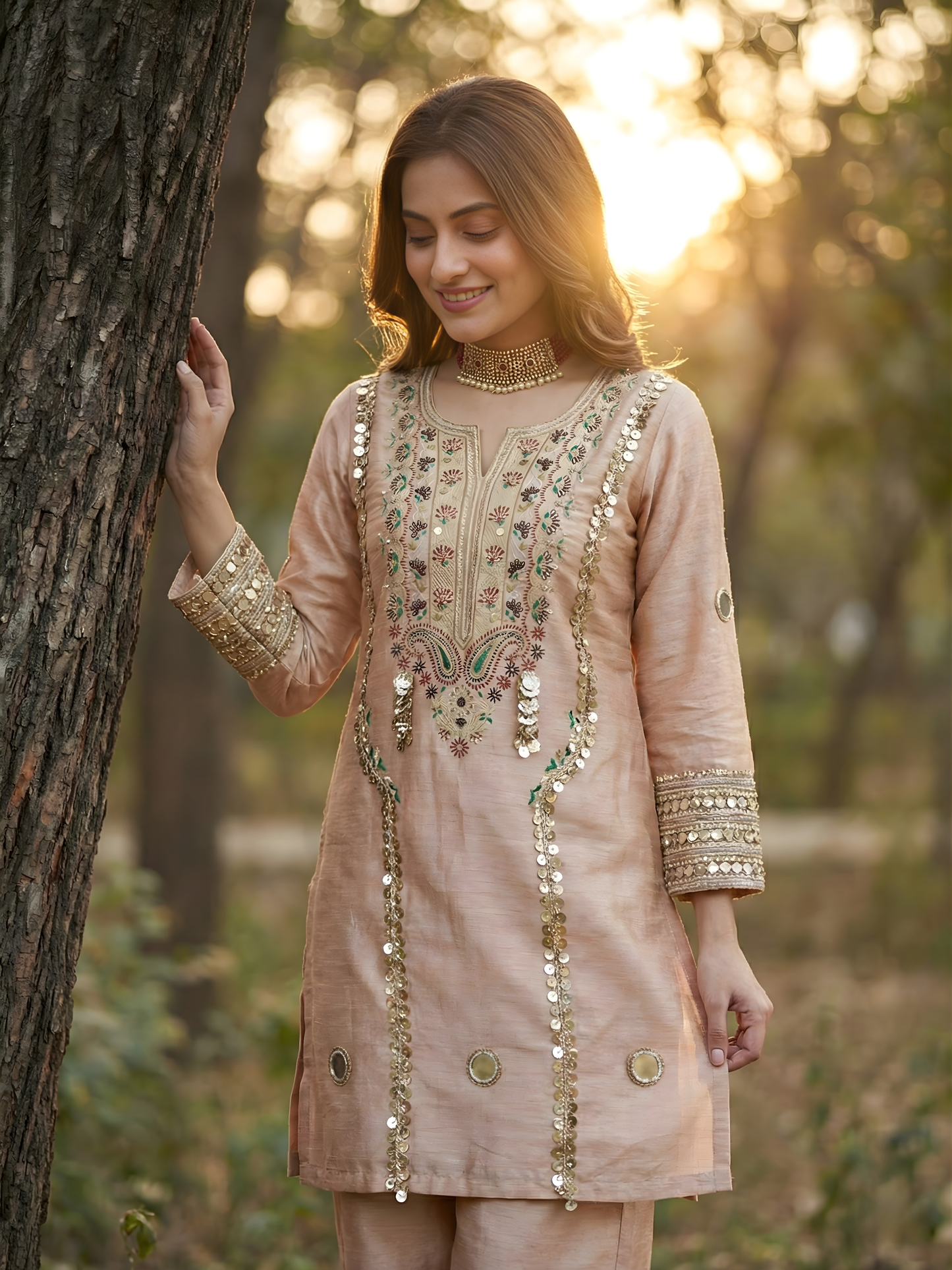 Beautiful peach short kurta set