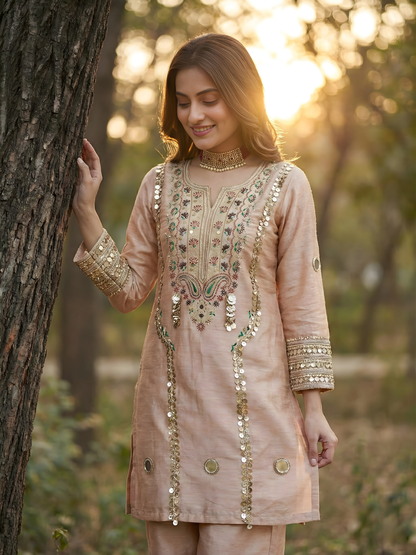 Beautiful peach short kurta set