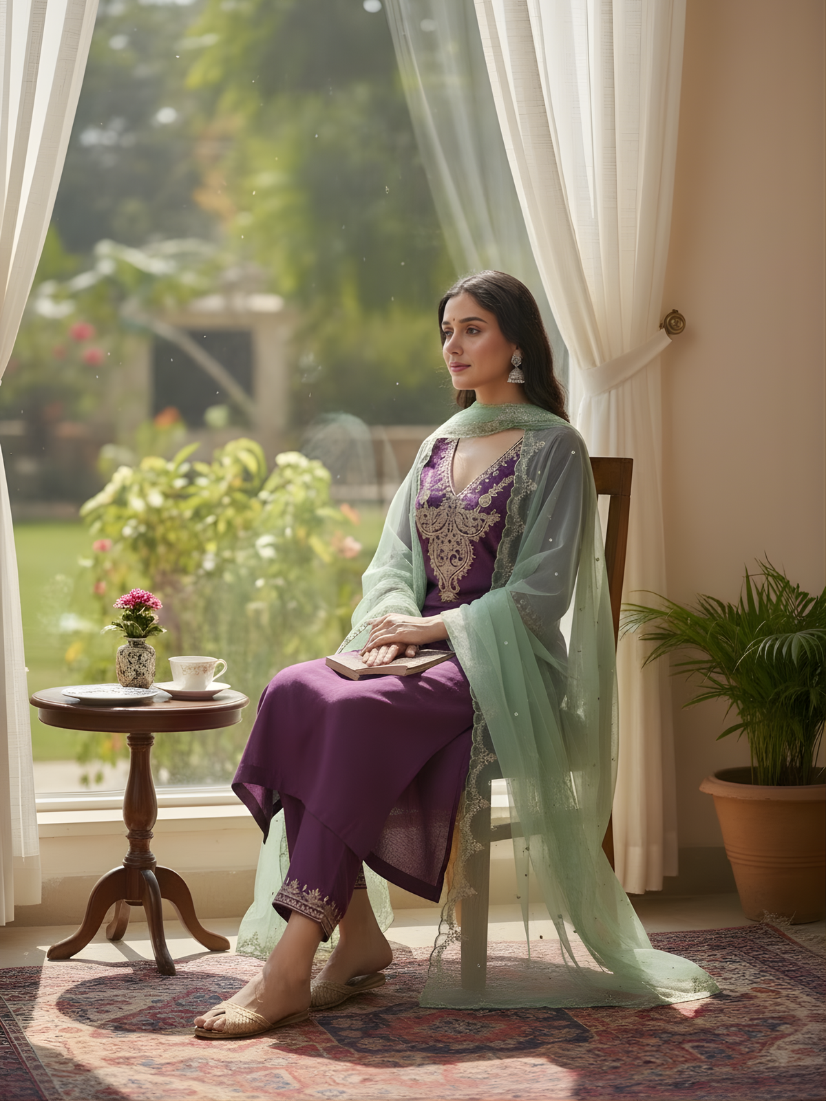 Purple Chanderi silk kurta set