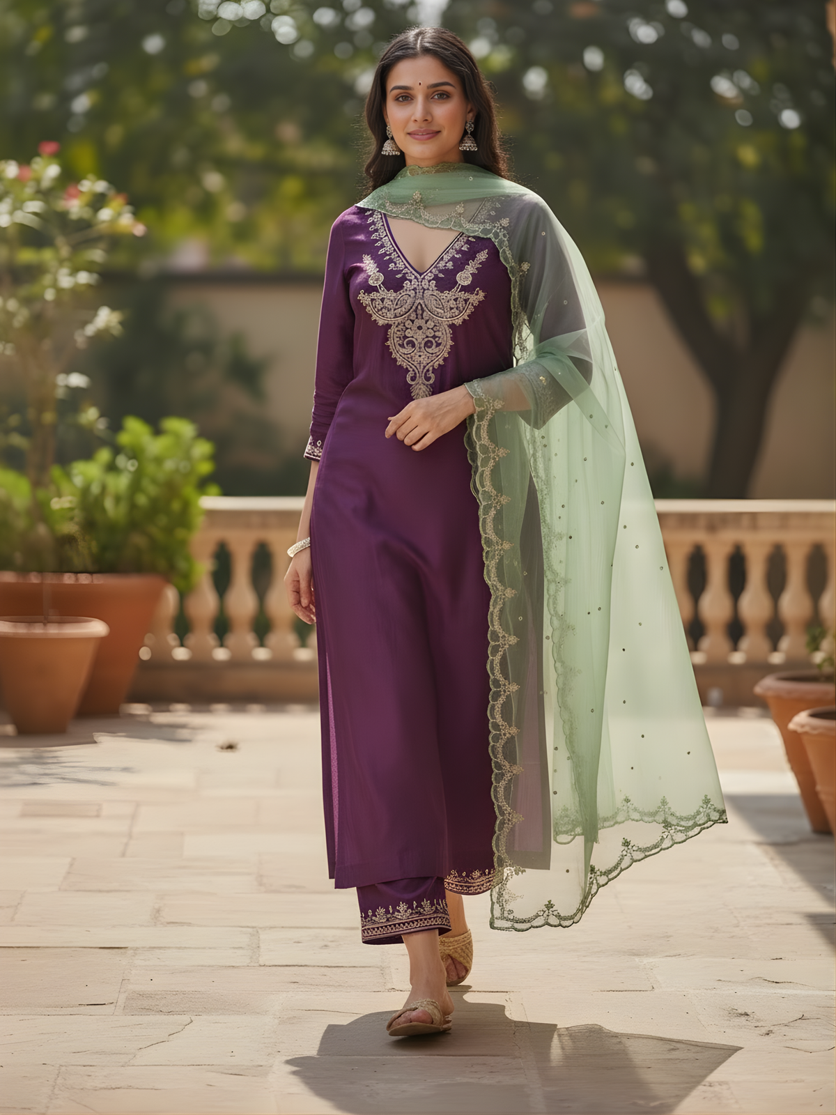 Purple Chanderi silk kurta set