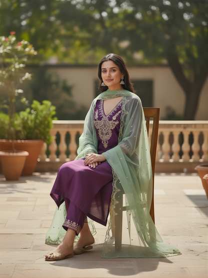 Purple Chanderi silk kurta set
