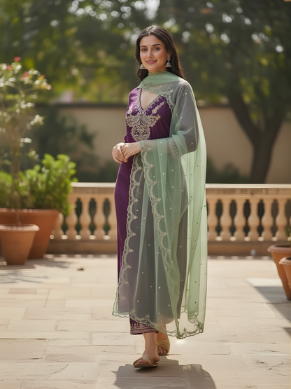 Purple Chanderi silk kurta set