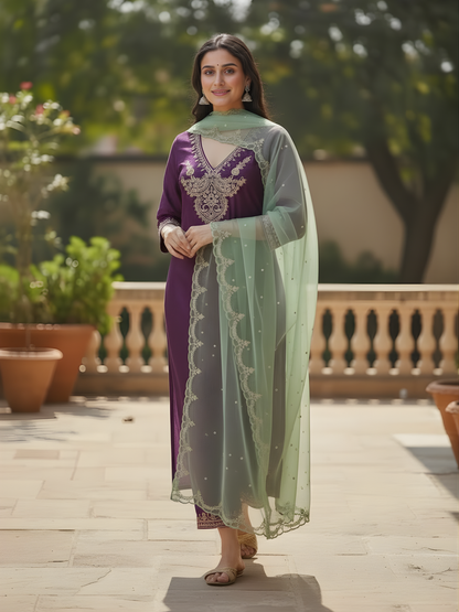Purple Chanderi silk kurta set
